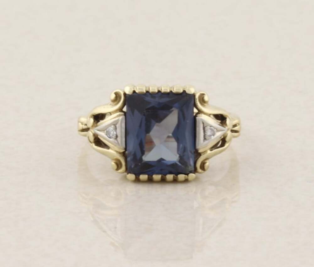 10k Yellow Gold Lab Created Alexandrite Ring Size 7 1/4 Antique Art Deco